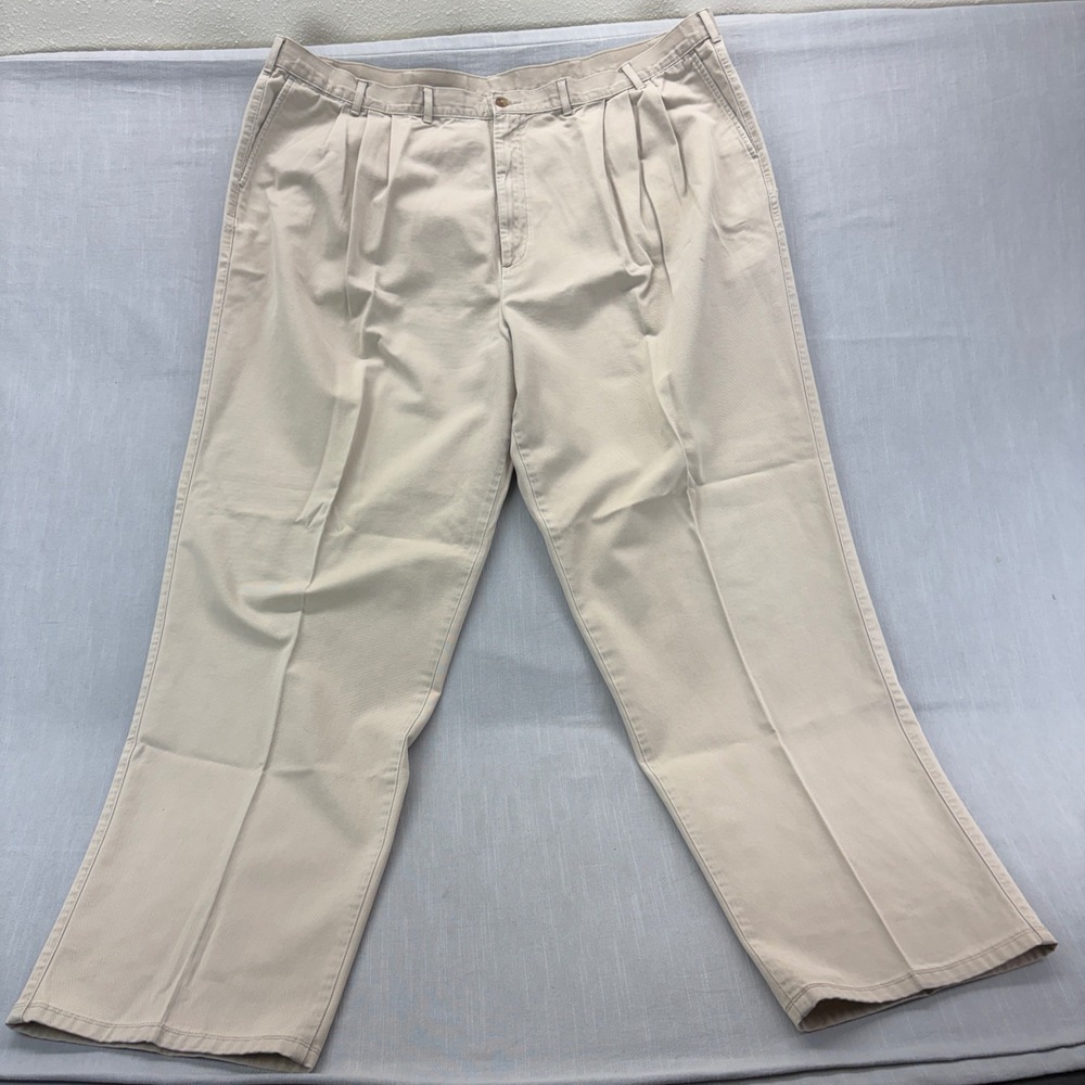 Hunt Club Pants Mens 48 Pleated Wrinkle Free Khaki Tan Cotton Chinos